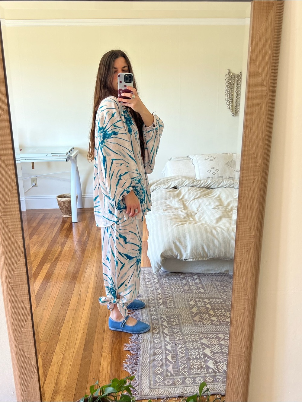 FP Intimately Free People turquoise blue light pinkish cream tie-dye set - Picture 3 of 10